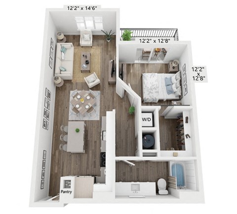 Floor plan for 1 bed, 1 bath, 856 sqft